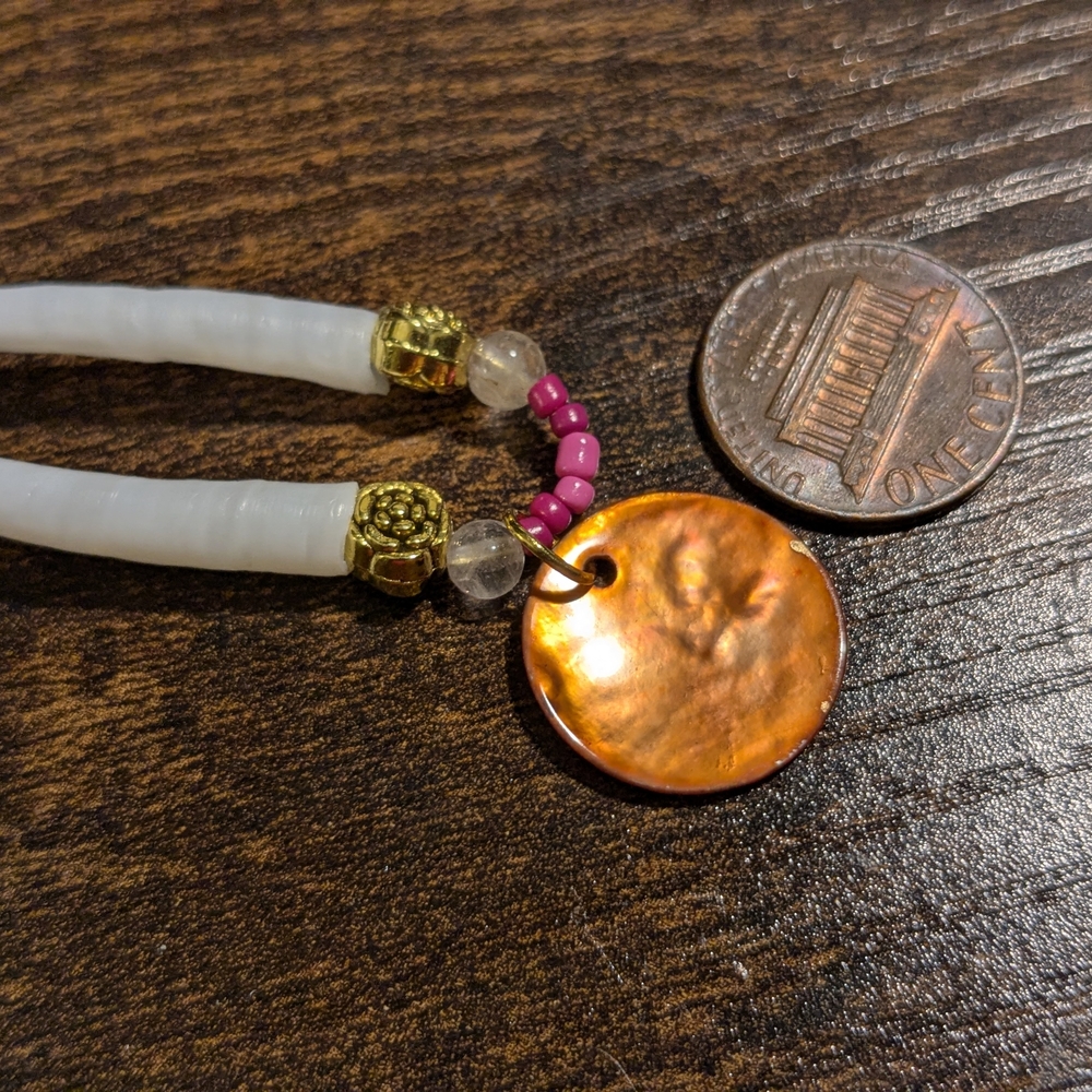 Dentalium Pink and Gold Earrings - Picture 3 of 3
